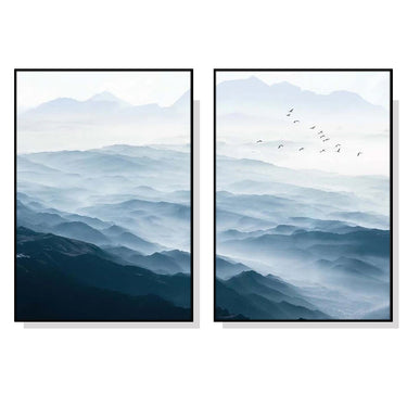 Wall Art 60cmx90cm Blue mountains 2 Sets Black Frame Canvas